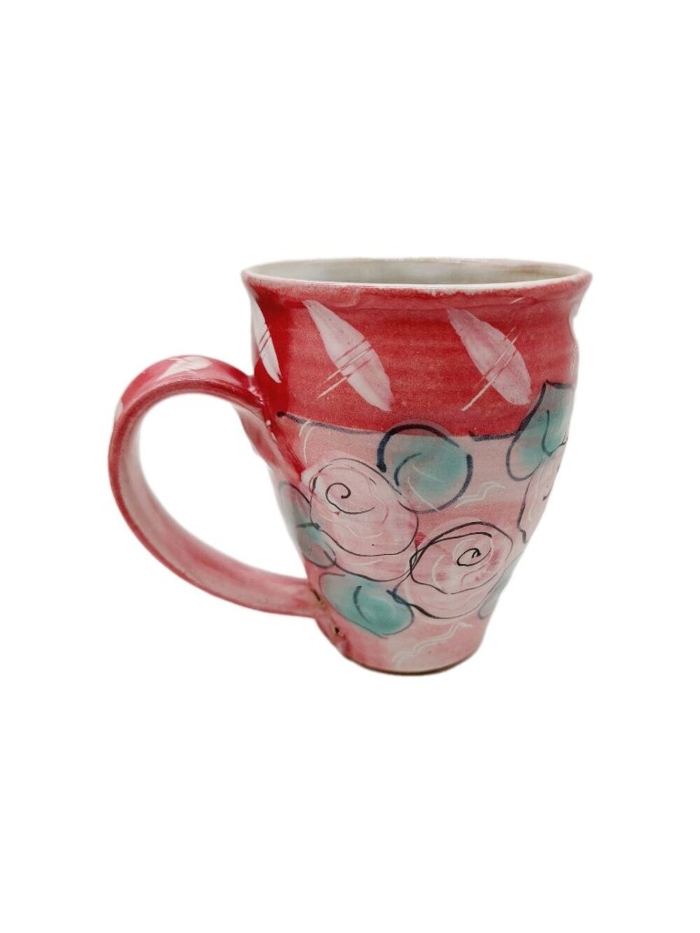 Pink Floral Pottery Coffee Mug Studio Art 4.5"